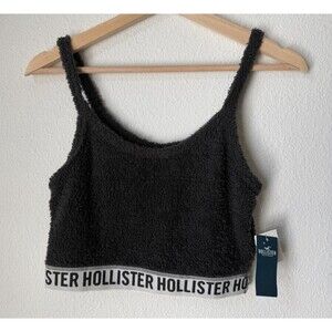 Hollister Top Sleep Bra Women's Size Small Cropped Fleece Gray Sleep Tank NEW